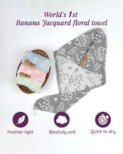 Banana Jacquard  Floral Bath Towels | Set of 2 | 30x60 inches | Get a Freebie
