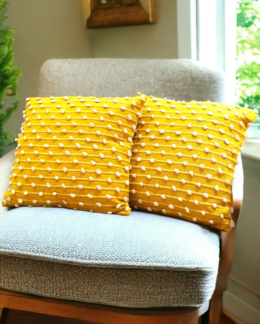 Yellow Hand Woven Cotton Cushion Cover | 18 x 18 Inches