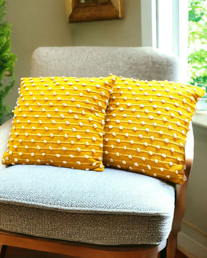 Yellow Hand Woven Cotton Cushion Cover | 18 x 18 Inches