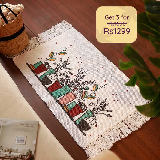 Classy Multicolor Printed Cotton Dhurrie | Floormat | 33 x 21 Inches