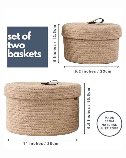 Decorative Multipurpose Cotton Storage Baskets | Set Of 2 Brown