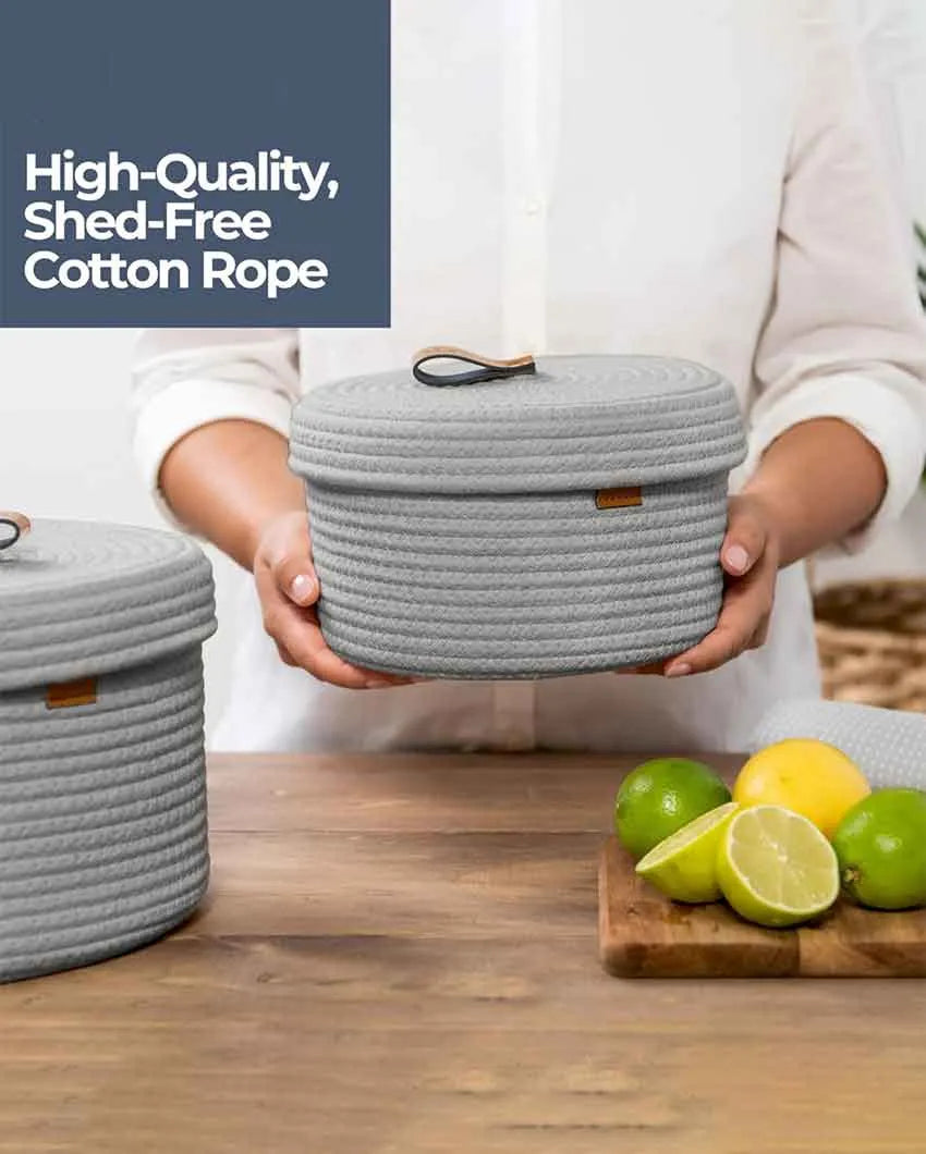 Decorative Multipurpose Cotton Storage Baskets | Set Of 2 Grey