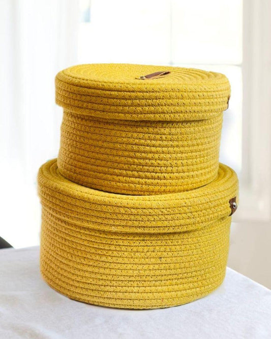 Decorative Multipurpose Cotton Storage Baskets | Set Of 2 Yellow