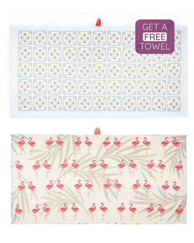 Floral Tile And Tropical Flamingo Bamboo Bath Towels | Set Of 2 | 55 X 27 inches | Get a Freebie