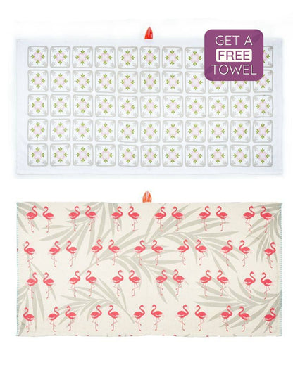 Floral Tile And Tropical Flamingo Bamboo Bath Towels | Set Of 2 | 55 X 27 inches