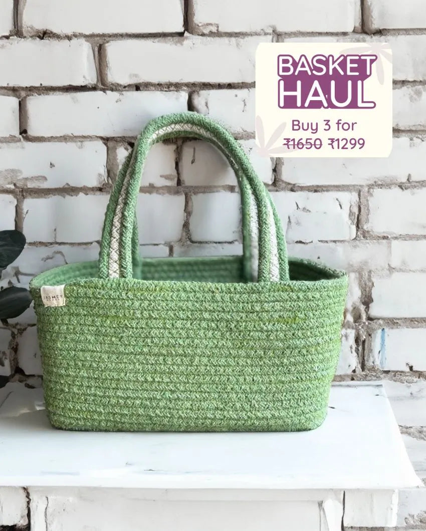 Green Beautiful Cotton Boho Basket