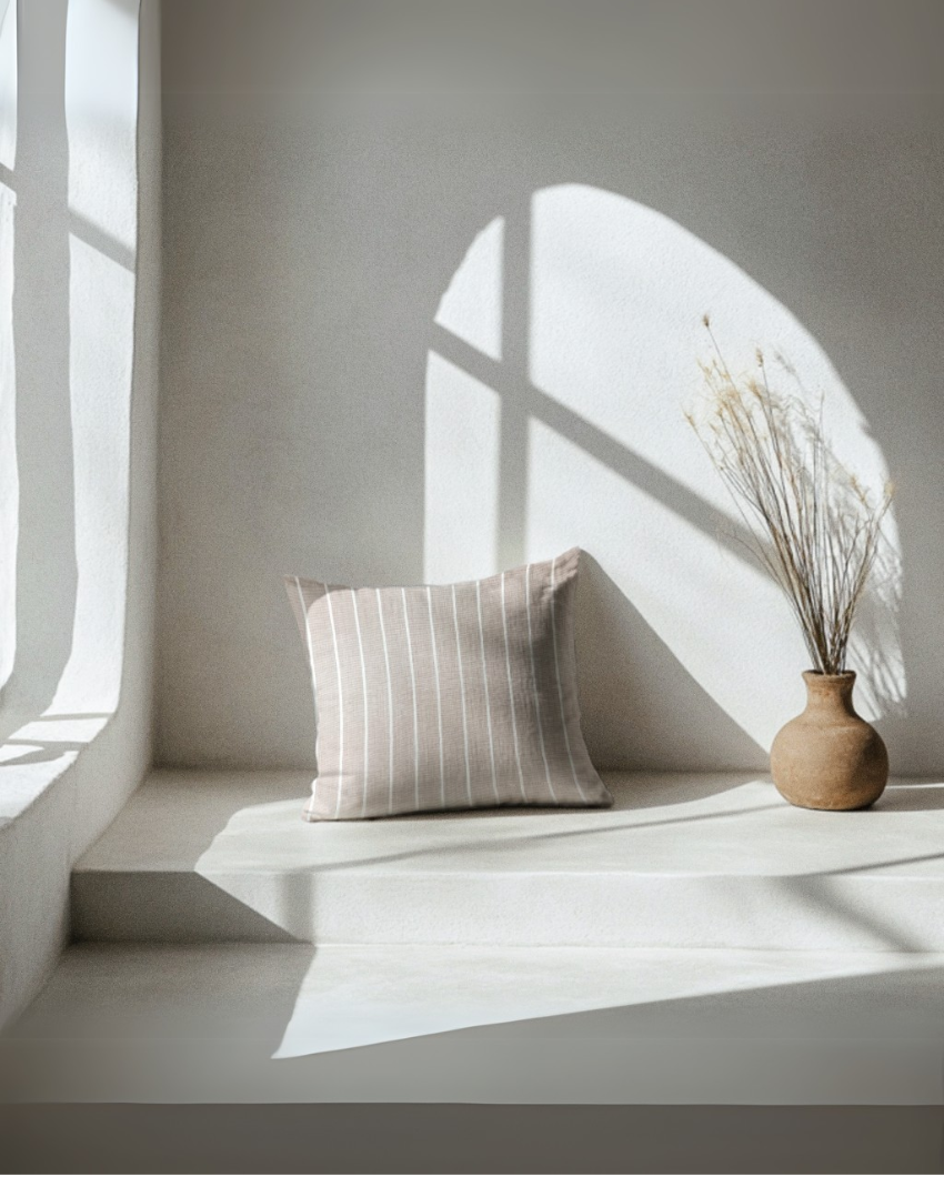 Stylish Atacama Brown & White Striped Pure Cotton Cushion Cover
