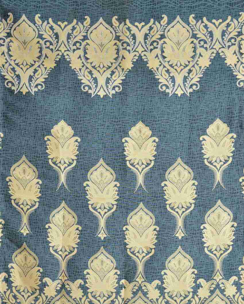 Light Blue Polyester Jute Royal Curtains For Living Room Decoration | Set Of 2