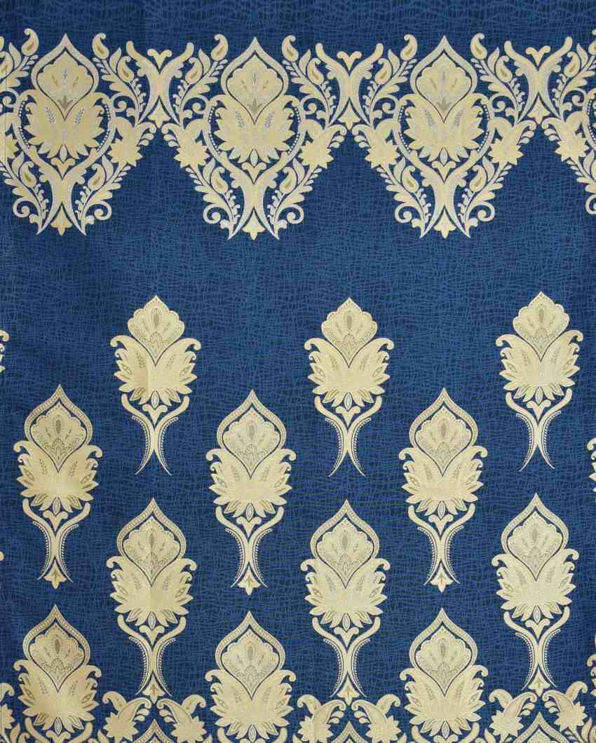 Blue Polyester Jute Royal Curtains For Living Room Decoration | Set Of 2