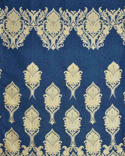 Blue Polyester Jute Royal Curtains For Living Room Decoration | Set Of 2