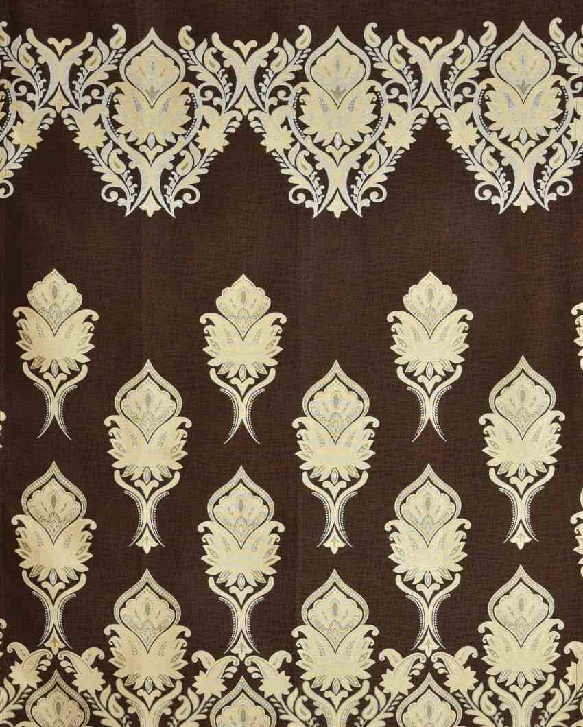 Brown Polyester Jute Royal Curtains For Living Room Decoration | Set Of 2