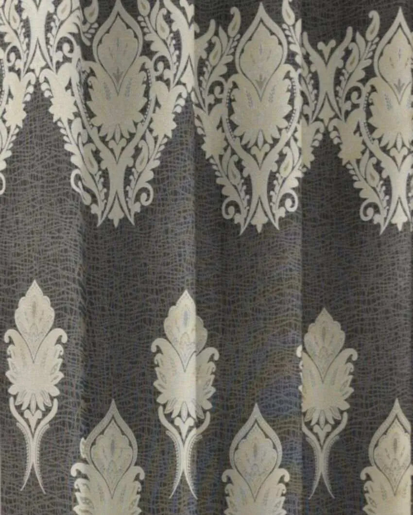 Grey Polyester Jute Royal Curtains For Living Room Decoration | Set Of 2