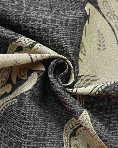 Grey Polyester Jute Royal Curtains For Living Room Decoration | Set Of 2