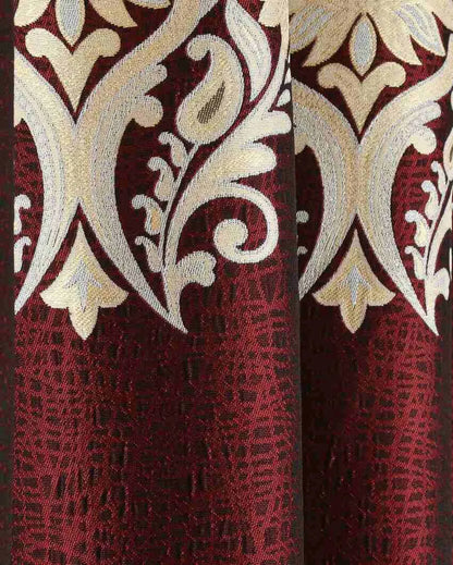 Maroon Polyester Jute Royal Curtains For Living Room Decoration | Set Of 2