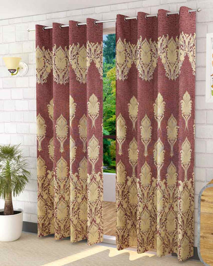 Pink Polyester Jute Royal Curtains For Living Room Decoration | Set Of 2