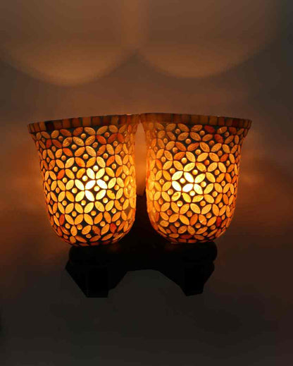 Glamorous Glow LED Compactable Wood & Glass Wall Lamp | 7 x 7 x 7 inches