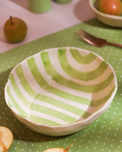 Charming Hand-Painted Striped Ceramic Bowl | 8 x 7 x 3 inches