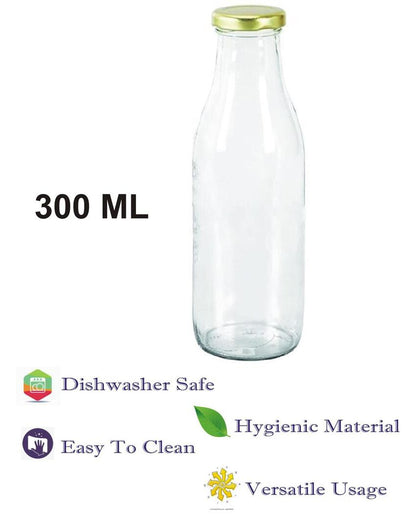 Clear Glass Water and Milk Bottle for Small Storage Needs Easy to Handle | 300 ML | 2 x 7 inches