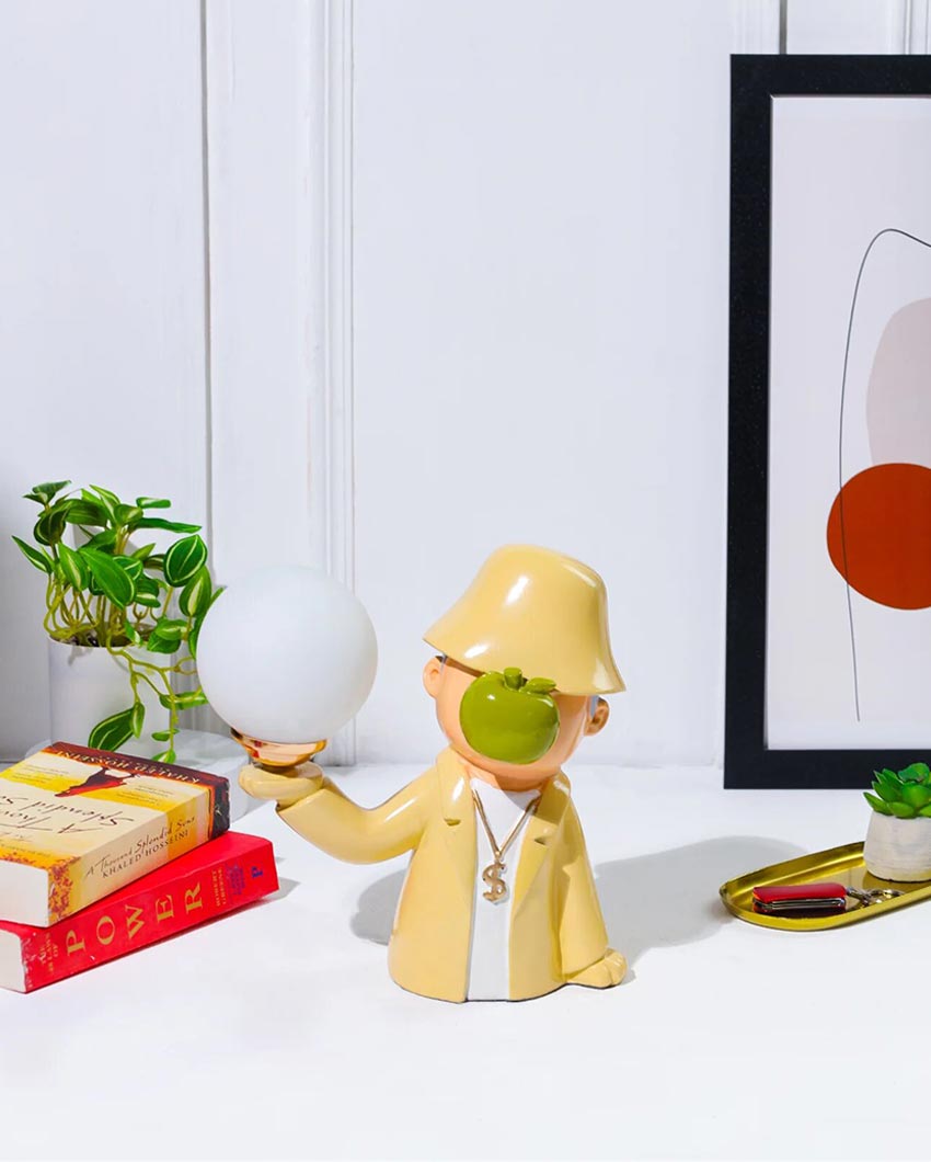 Green Apple Boy Resin Decorative Lamp Statue | 5 x 5 x 5 inches