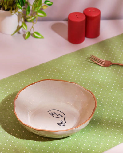 Expressive Hand-Painted Face Design Ceramic Bowl | 8 x 7 x 3 inches