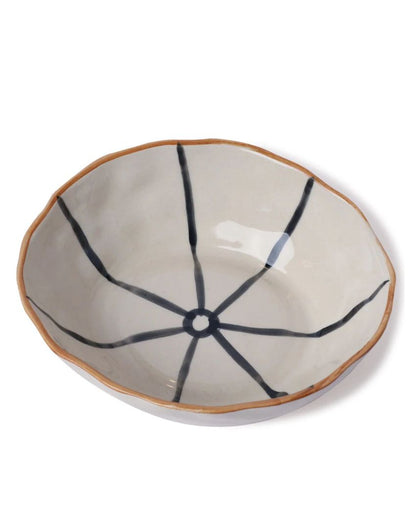 Sophisticated Hand-Painted Ceramic Bowl with Abstract Detail | 8 x 7 x 3 inches