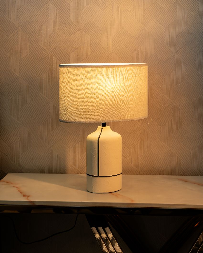 Sophisticated Glow Ceramic Classy Lines White Black Lamp | 20 x 14 x 6 inches