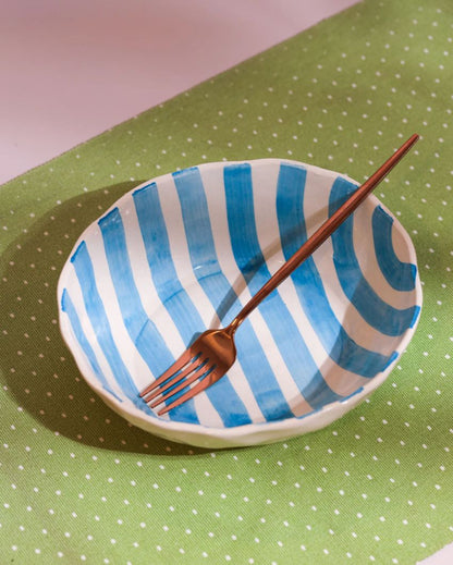 Cheerful Hand-Painted Striped Oval Ceramic Bowl | Set of 4 | 8 x 7 x 3 inches
