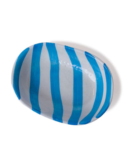Vibrant Hand-Painted Ceramic Striped Design Oval Bowl | 7 x 5 x 2 inches