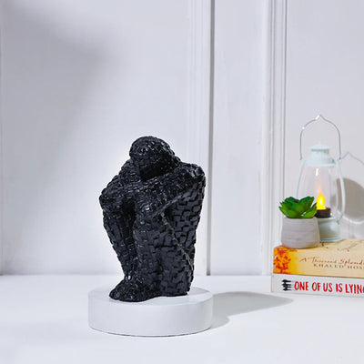 Modern Black Mosaic Sitting Stone Man Sculpture | 4 x 3 x 7 inches