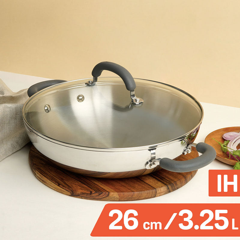 Meyer Triply Cookware Stainless Steel Kadai/Wok With Lid | Safe For All Cooktops | 1.51 ltr , 1.91 ltr , 2.46 ltr