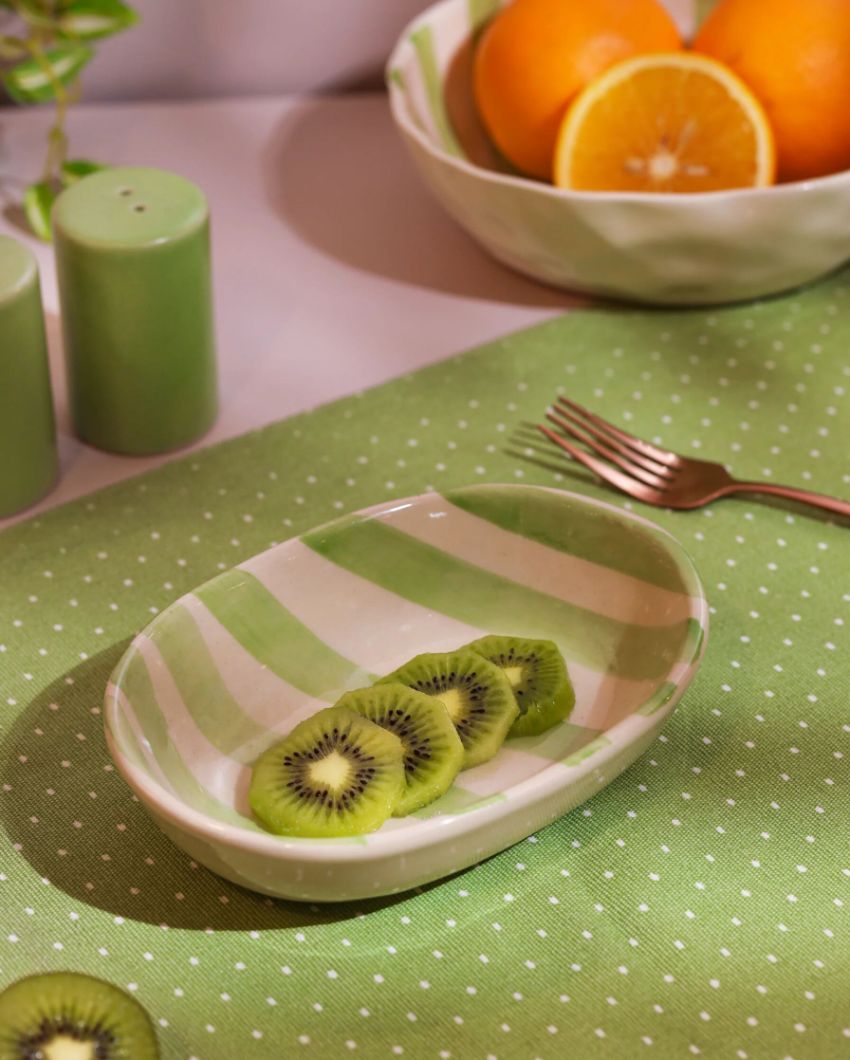 Vibrant Hand-Painted Ceramic Striped Design Oval Bowl | 7 x 5 x 2 inches