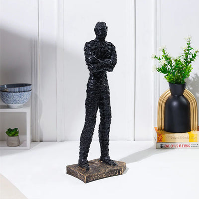 Rich Mosaic Standing Stone Man Black Sculpture | 8 x 5 x 20 inches