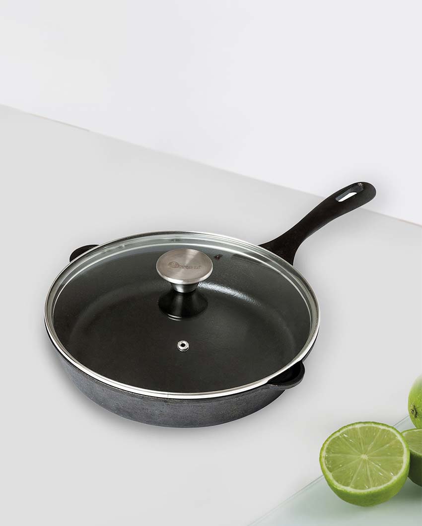 Cast Iron Skillet Pan with Custom Glass Lid | Safe For All Cooktops