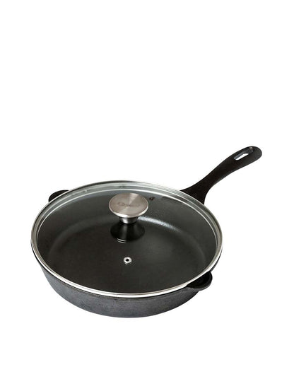 Cast Iron Skillet Pan with Custom Glass Lid | Safe For All Cooktops