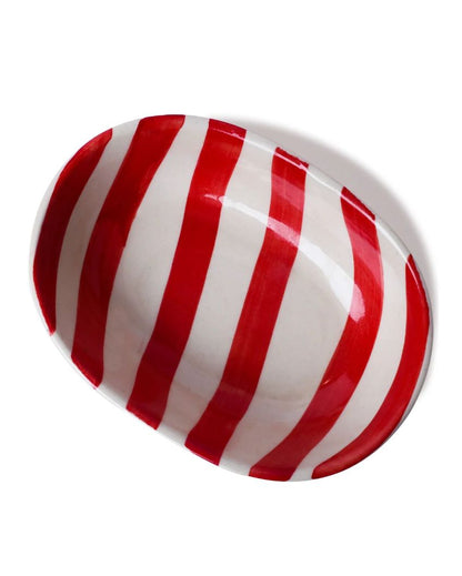 Vibrant Hand-Painted Ceramic Striped Design Oval Bowl | 7 x 5 x 2 inches