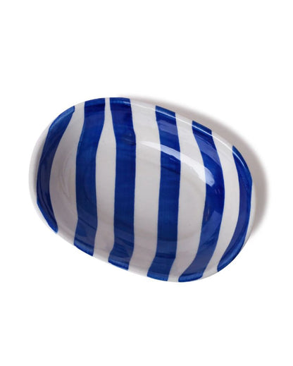 Vibrant Hand-Painted Ceramic Striped Design Oval Bowl | 7 x 5 x 2 inches