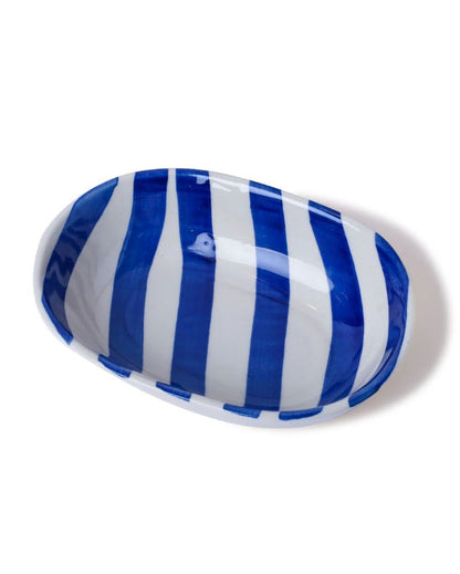 Vibrant Hand-Painted Ceramic Striped Design Oval Bowl | 7 x 5 x 2 inches