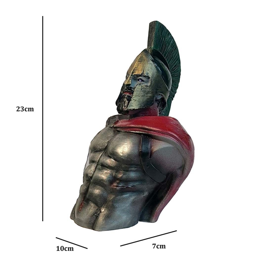 Majestic Spartan Silver Leonidas Bust Statue Showpiece | 4 x 3 x 9 inches