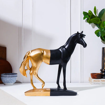 Minimalist Black and Gold Horse Sculpture | 11 x 6 x 17 inches