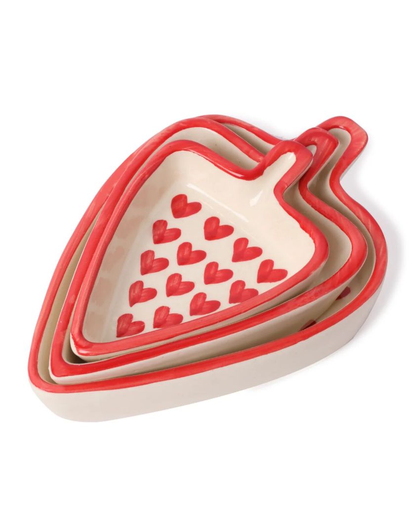 Charming Strawberry Fields Ceramic Platter | Set of 3