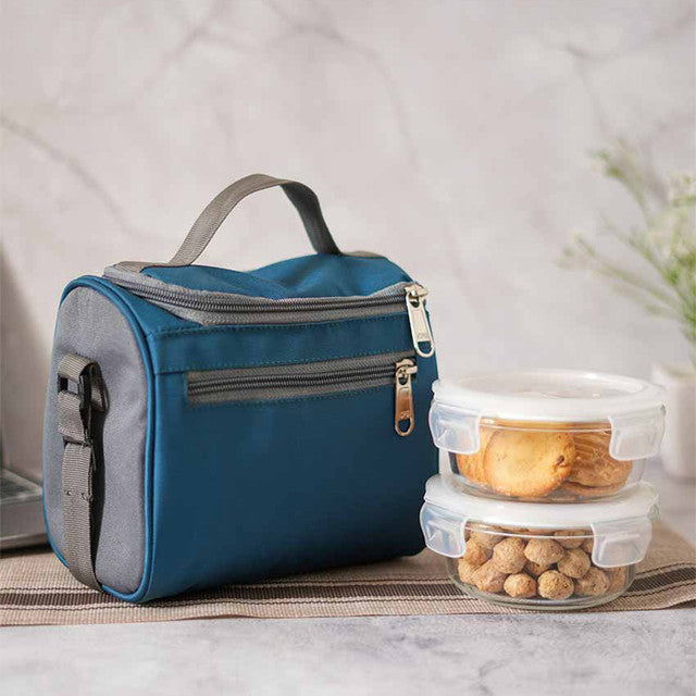 Glass Container Round Lunch Box With Stylish Bag | Set of 2 | 380 ML