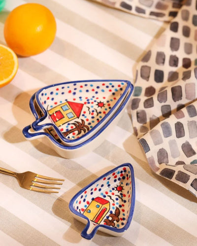 Enchanting Whimsical Village Hand-Painted Ceramic Platter | Set of 3