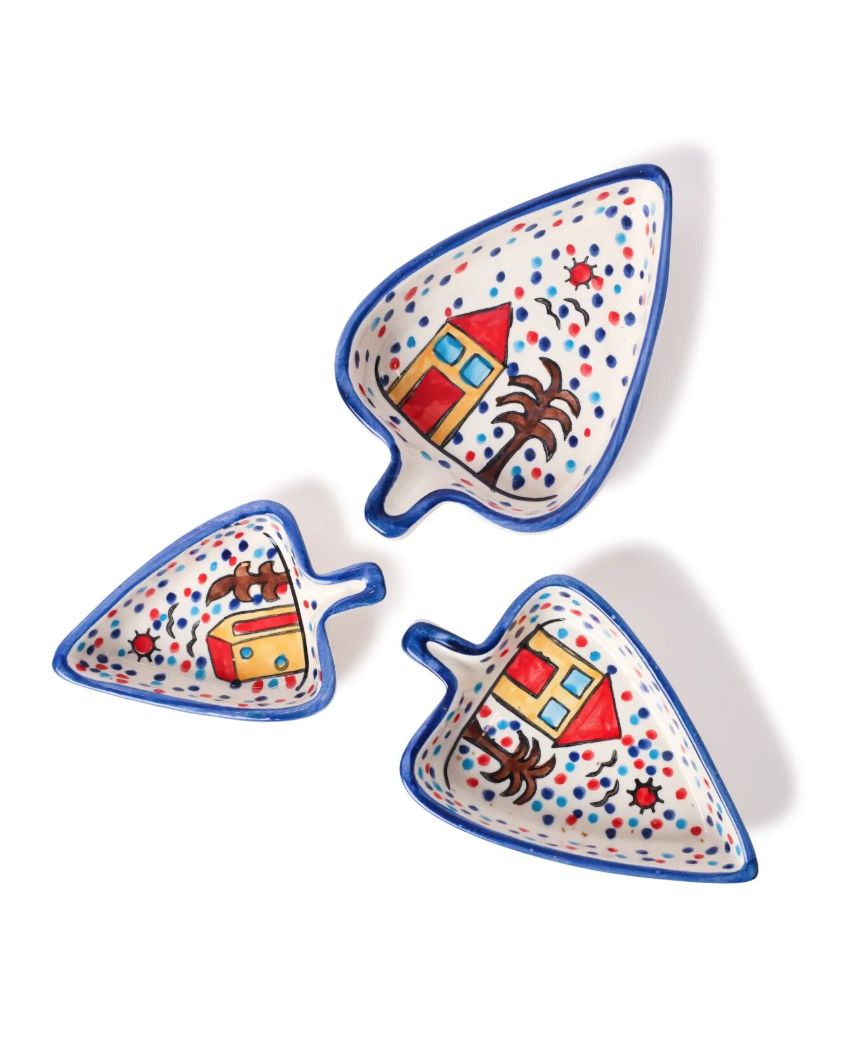 Enchanting Whimsical Village Hand-Painted Ceramic Platter | Set of 3