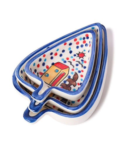 Enchanting Whimsical Village Hand-Painted Ceramic Platter | Set of 3