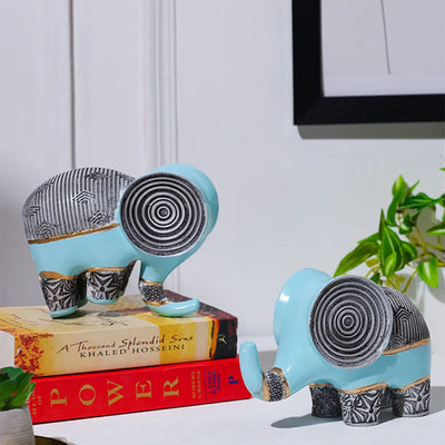 Sleek Spiral Head Elephant Sculpture | Set of 2 | 4 x 2 x 6 inches