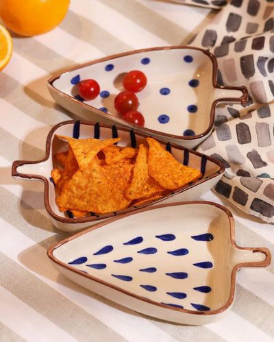 Nature-Inspired Hand-Painted Ceramic Leaf Platter | Set of 3 | 8 x 6 x 2 inches
