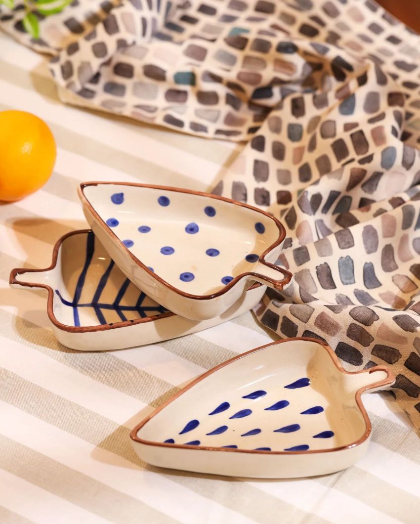 Nature-Inspired Hand-Painted Ceramic Leaf Platter | Set of 3 | 8 x 6 x 2 inches