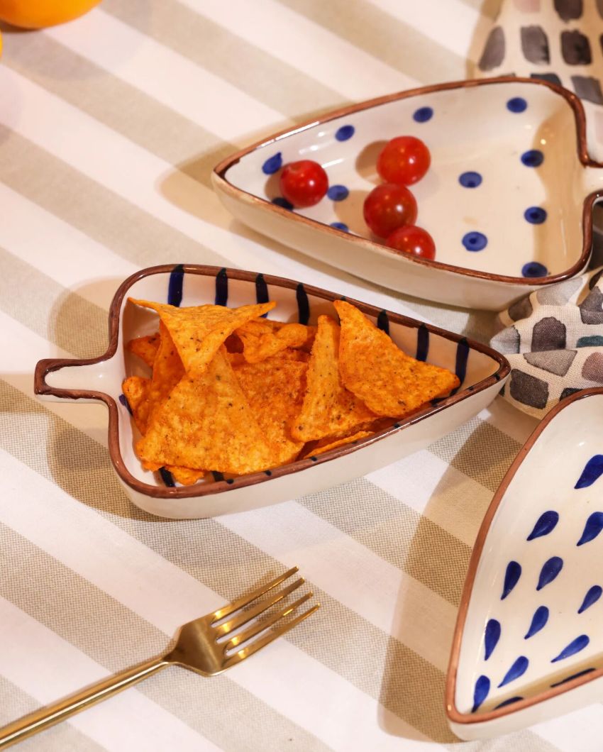 Nature-Inspired Hand-Painted Ceramic Leaf Platter | Set of 3 | 8 x 6 x 2 inches