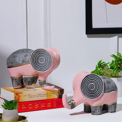 Sleek Spiral Head Elephant Sculpture | Set of 2 | 4 x 2 x 6 inches