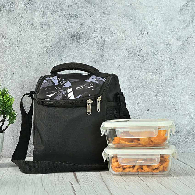 Transparent Borosilicate Glass Container Lunch Box with Bag | 400 ml